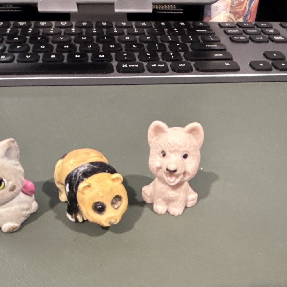 Lot of 3 Mini Animal Figure Toys Multicolor Cat Panda Dog Miniatures